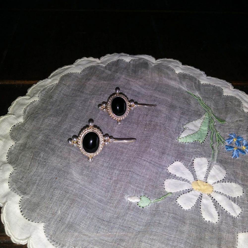 Vintage silver/ Onyx earrings